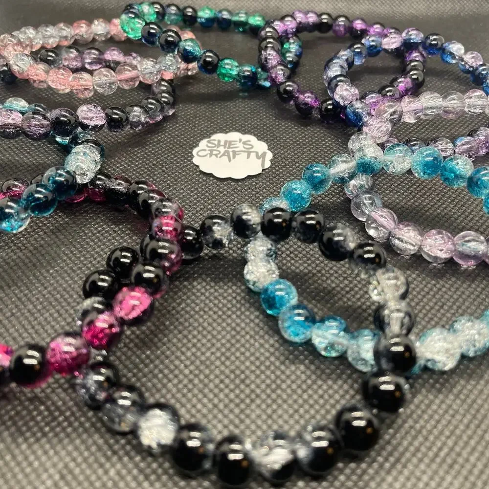 11 Piece Gradient Color Crackle Glass Bracelet Set